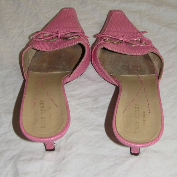 Vintage 90s Y2K KATE SPADE Pink Horsebit Bow Pointed Toe Kitten Heels sz 8 Italy - Picture 3 of 5